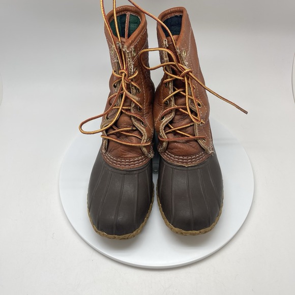 LL Bean Bean Boots Womens 6 Brown Leather Plaid Lined Duck Waterproof USA - Picture 2 of 11